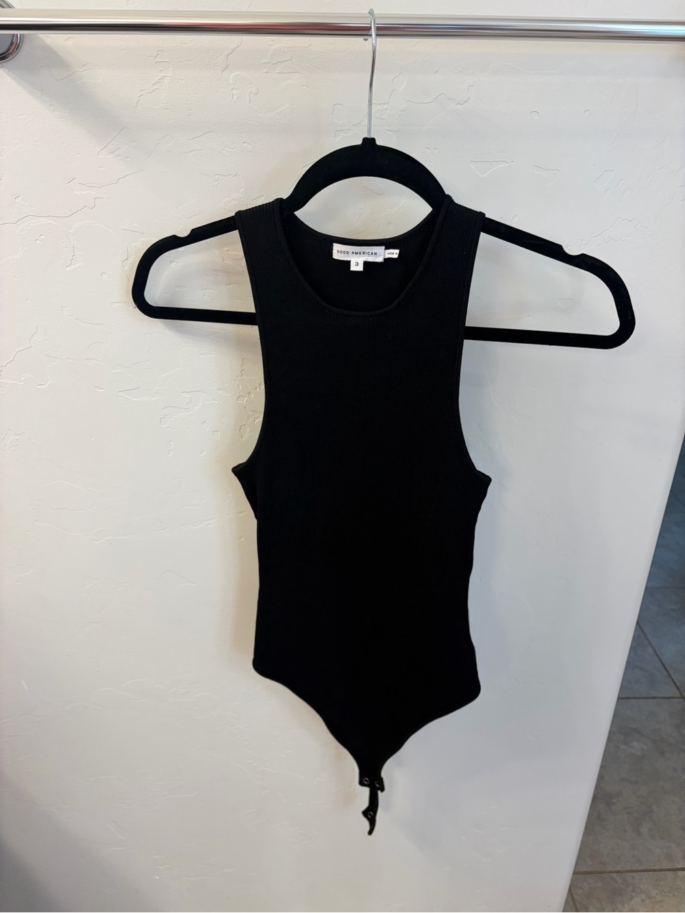 Good American Black Ribbed Tank Bodysuit